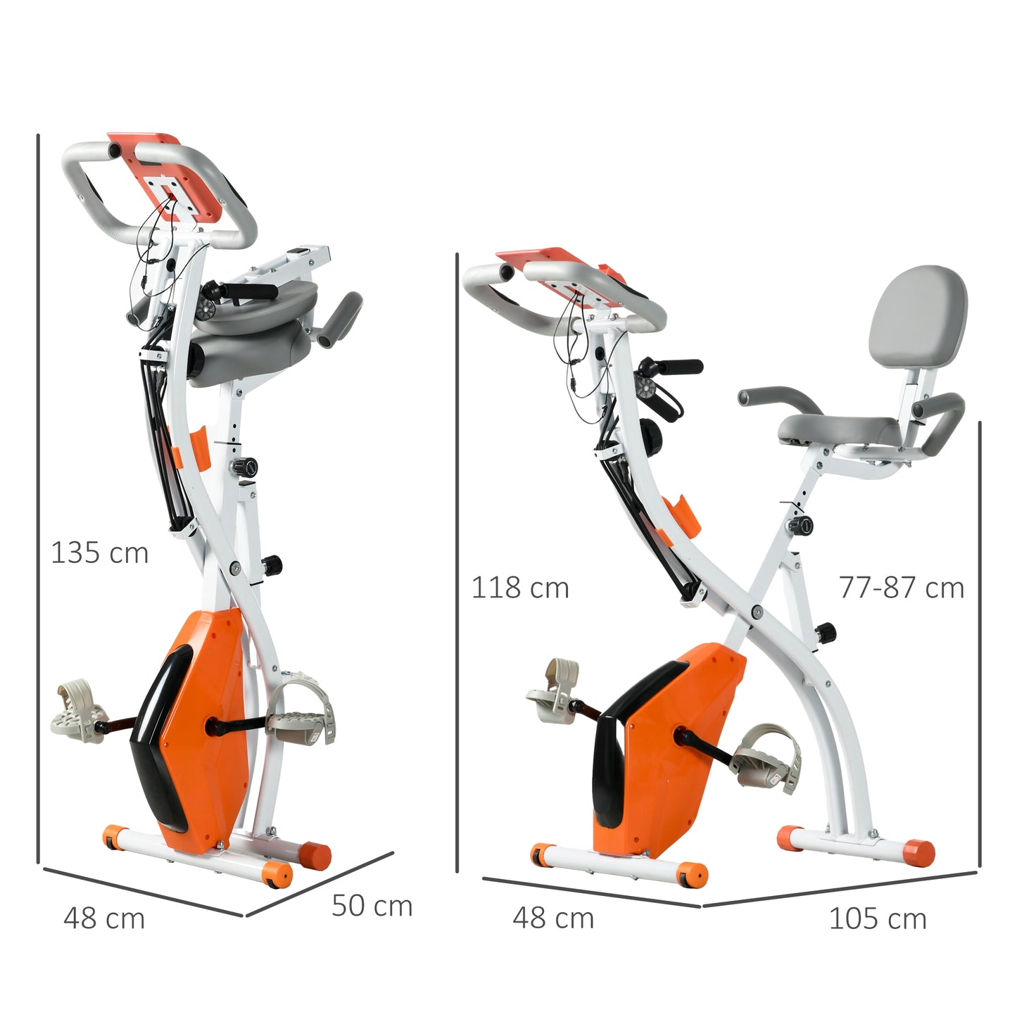 2-in-1 Folding Exercise Bike With 8-Level Magnetic Resistance, Arm Resistance Band, Pulse Sensor, Orange