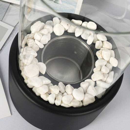 Portable Glass Decorative Alcohol Fireplace Table Lamp Desktop Indoor Modern Metal Fireplaces Black White Portable Real Fire Fireplace Lamp Outdoor