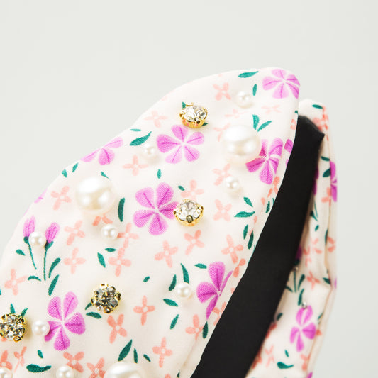 Hair Band Floral Knotted Beads Rhinestones