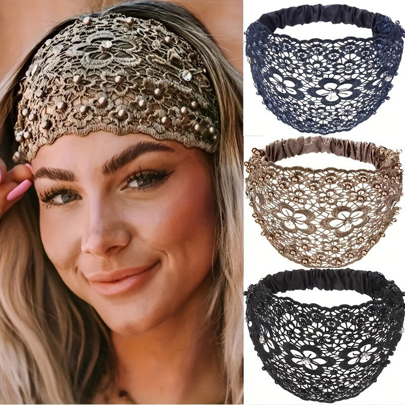 Plum Blossom Hollow Hair Band New Beaded Wide Brim Hair Pressing Headband