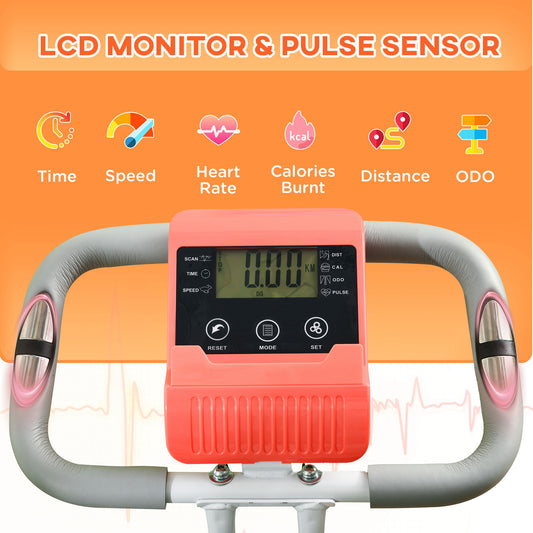 2-in-1 Folding Exercise Bike With 8-Level Magnetic Resistance, Arm Resistance Band, Pulse Sensor, Orange