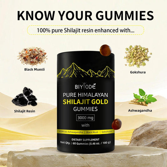 Pure Himalayan Shilajit Gummies  With Ashwagandha, Gokshura & Other Herbs No Added Sugar 60 Chewables Edible Supplement
