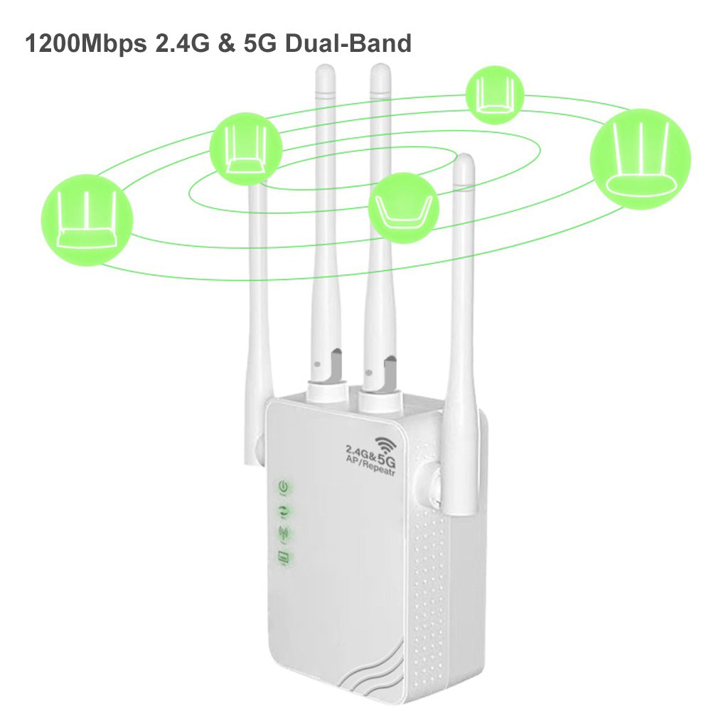 White 300Mbps 1200Mbps WiFi Repeater 2.4GHz 2.4GHz 5GHz, Single-Band Dual-Band WiFi Extender Booster, 4 Antenna, AP Repeater Mode, For Home And Office, Anyroom, White Christmas Gifts