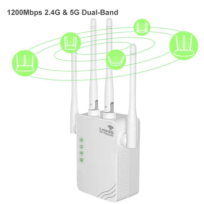 White 300Mbps 1200Mbps WiFi Repeater 2.4GHz 2.4GHz 5GHz, Single-Band Dual-Band WiFi Extender Booster, 4 Antenna, AP Repeater Mode, For Home And Office, Anyroom, White Christmas Gifts
