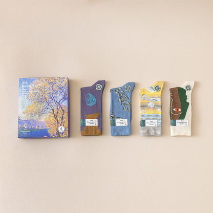 Gift Box Monet Series Oil Painting Trendy Socks