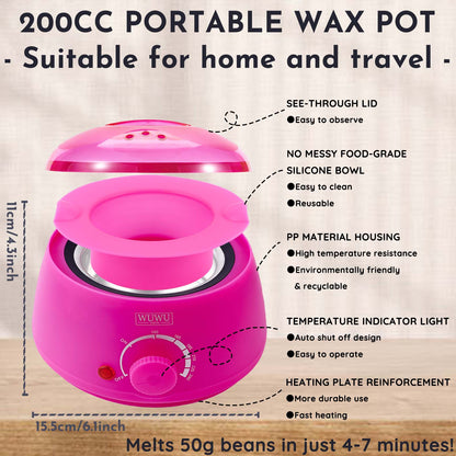Waxing Kit WUWUVISTA 23 Items Hair Removal Wax Kit With Wax Warmer Waxing Beads For Face, Brazilian, Full Body, Bikini, Sensitiive Skin  Skin Suitable For Plugs Of American, European Specification