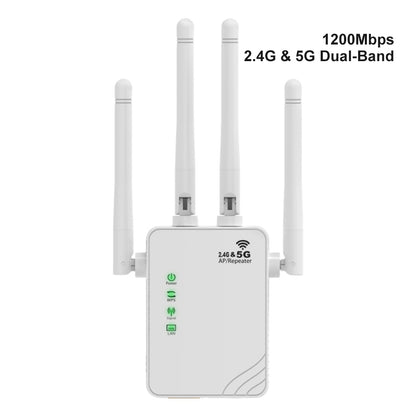White 300Mbps 1200Mbps WiFi Repeater 2.4GHz 2.4GHz 5GHz, Single-Band Dual-Band WiFi Extender Booster, 4 Antenna, AP Repeater Mode, For Home And Office, Anyroom, White Christmas Gifts