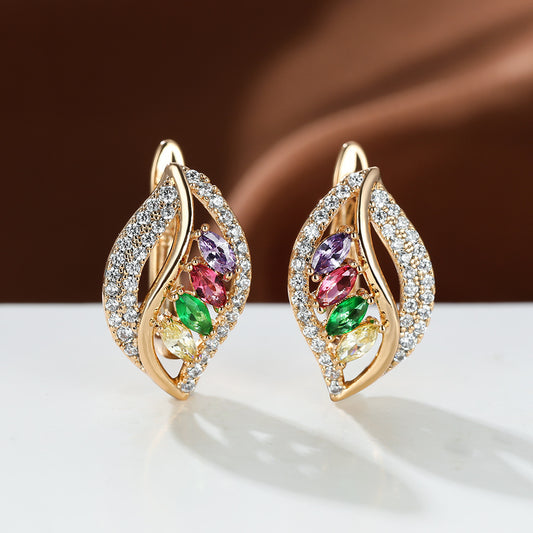 Ins Leaf-shaped Rhinestones Earrings Fashion Unique Zircon-encrusted Stud Earrings Women's Jewelry