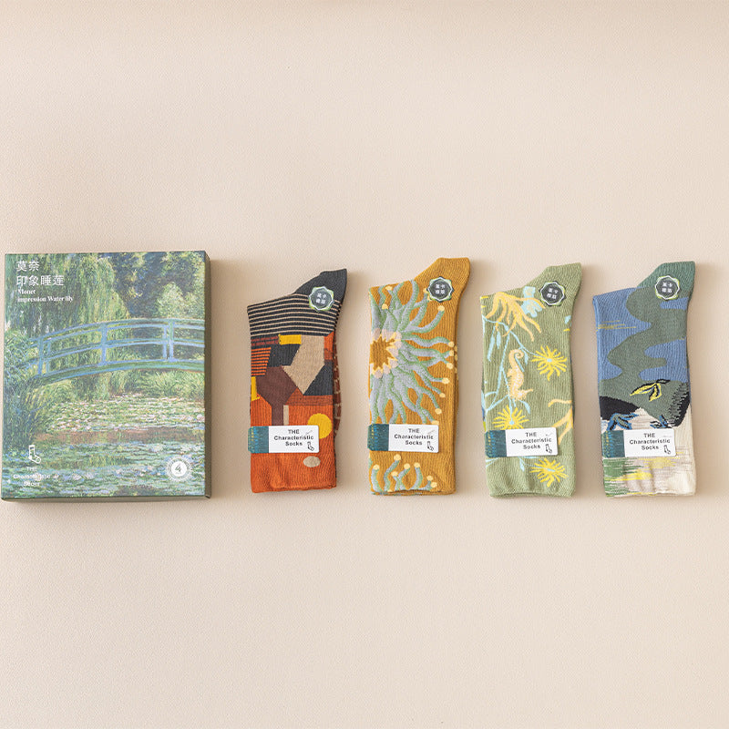 Gift Box Monet Series Oil Painting Trendy Socks