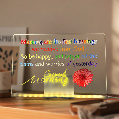 LED Acrylic Drawing Board DIY Erasable Luminous Writing Boards With Stand USB Plug Message Board With NightLight
